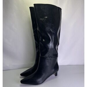 CELLENZ Women's Knee High Boots Black Pointed Toe Low Kitten Heel Size 6.5